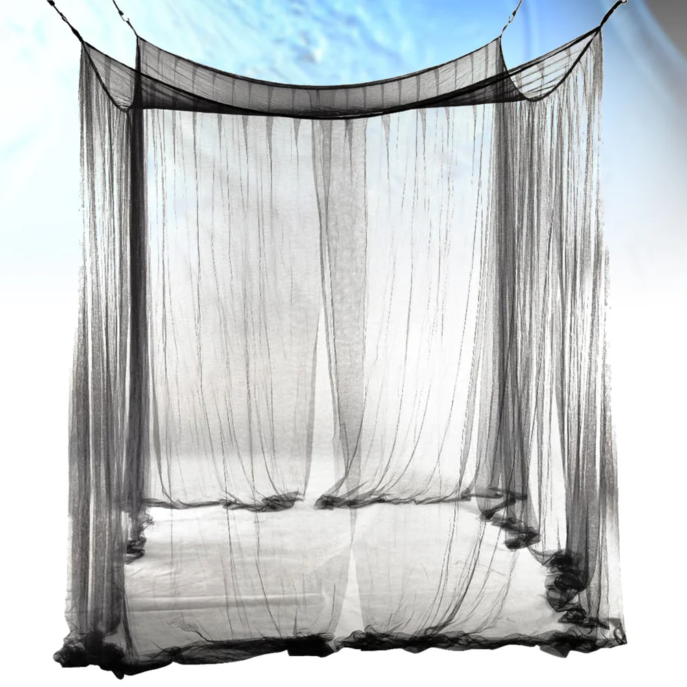 

European Style 4 Corner Post Bed Canopy Mosquito Net Full Netting Bedding 190x210x240cm (Black)