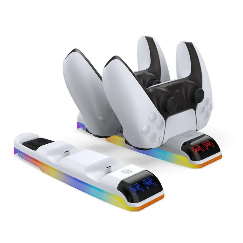 Фото Док-станция для контроллеров PS5 Slim с RGB-подсветкой, двойная зарядная док-станция для геймпадов №3