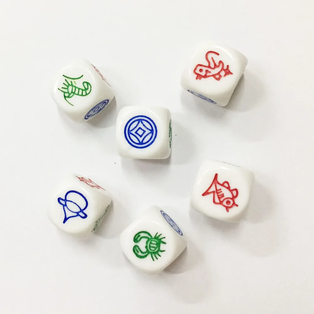 

pack New ABS 16mm Carving Fish Shrimp Crab Dice White Round Corner High Quality Boutique Dice