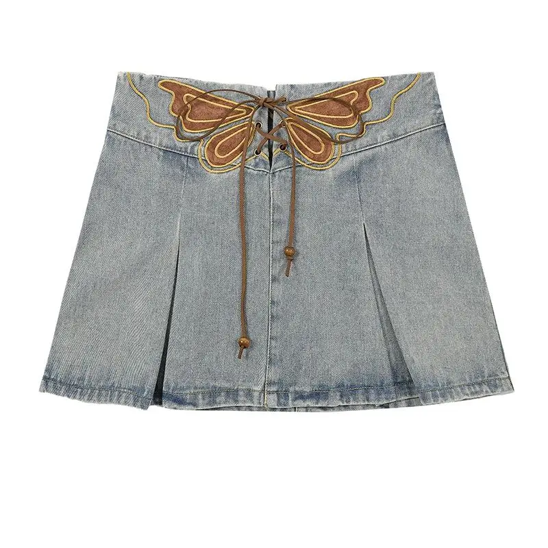 

Женская плиссированная юбка с заниженной талией и вышивкой-бабочкой