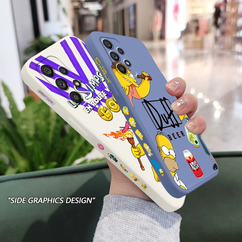 

Simpsons Family cute love Case For Samsung A73 A53 A33 A52 A32 A23 A22 A71 A51 A21S A03S 5G Liquid Left Rope Phone Cover