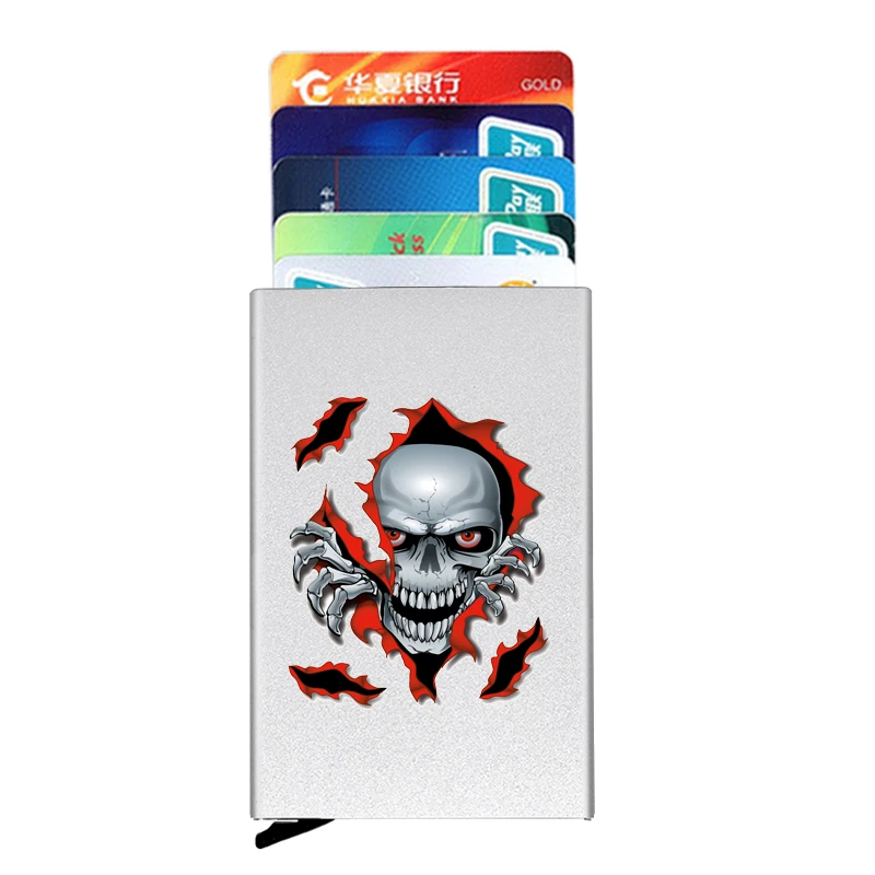 

Classic Punk Style Skull Printing Anti-theft ID Credit Card Holder Thin Aluminium Metal Wallets Pocket Case Bank Card Box