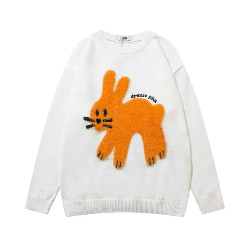 

New Japanese Retro Plush Rabbit Sweaters for Men and Women Lazy Loose Style Wear Pullover Sweaters