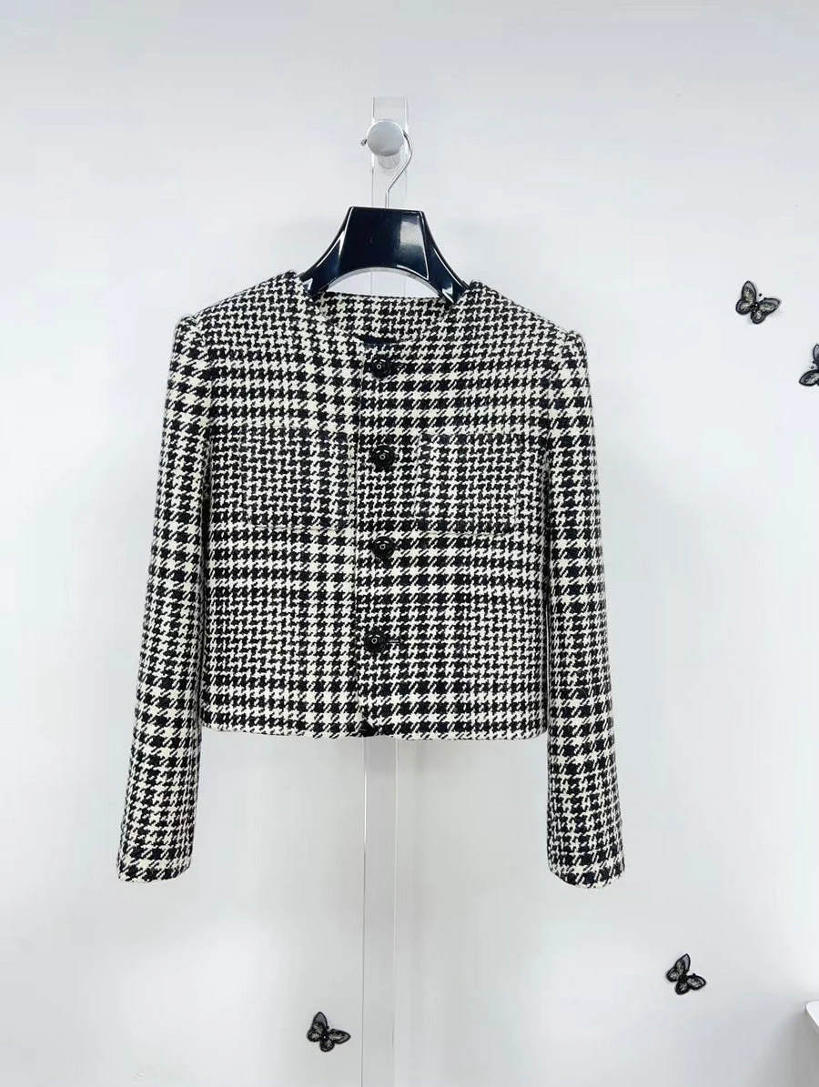 Женский шерстяной кардиган на осень и зиму короткий вязаный жакет с круглым