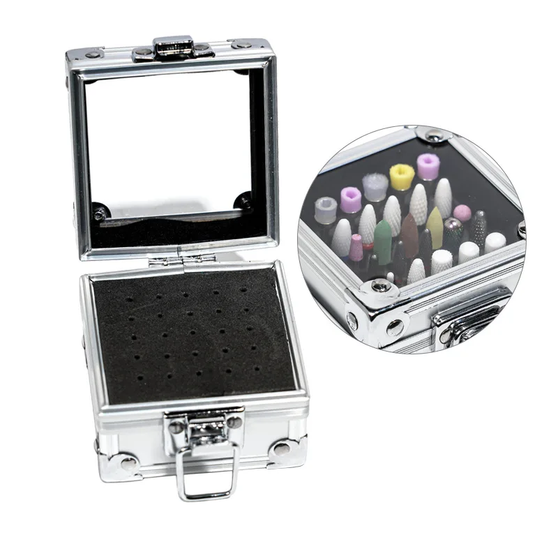 

25 Holes Nail Drill Grinding Bit Holder Box Display Storage Container Nail Polishing Head Stand Metal Organizer Case