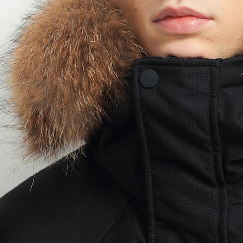 Мужской зимний пуховик с меховым воротником теплая парка средней длины для