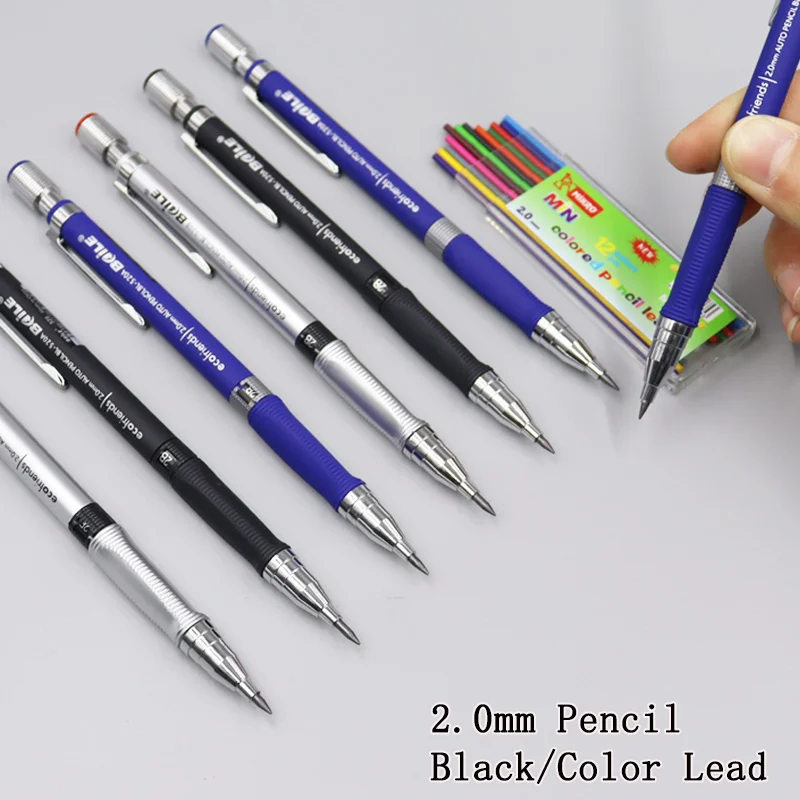 

2,0 механические Нескользящие карандаши для рисования черного цвета 2 мм Mine 2B ручки для рисования Сменные стержни для студентов школ