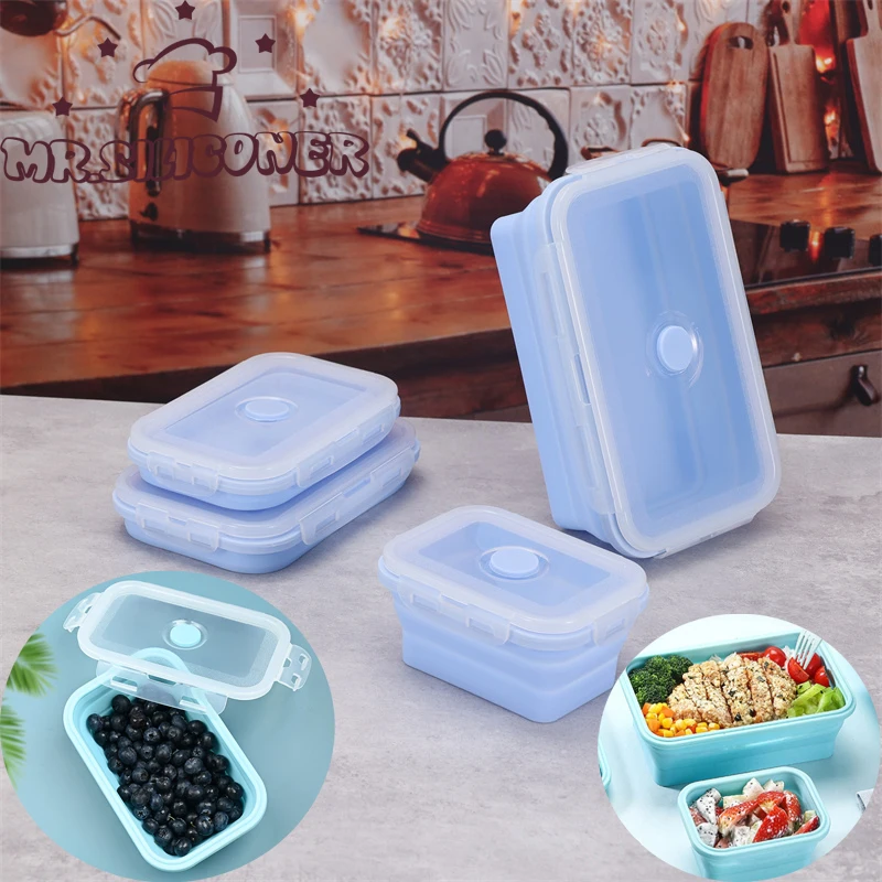 

4 Sizes Collapsible Silicone Food Container Portable Bento Lunch Box Microware Home Kitchen Outdoor Food Storage Containers Box