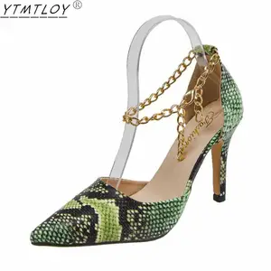 Summer Sexy Single Shoes Metal Chain Snake Pattern Female Sandals High Heels Office Ladies High Heels Fashion Female Stilettos