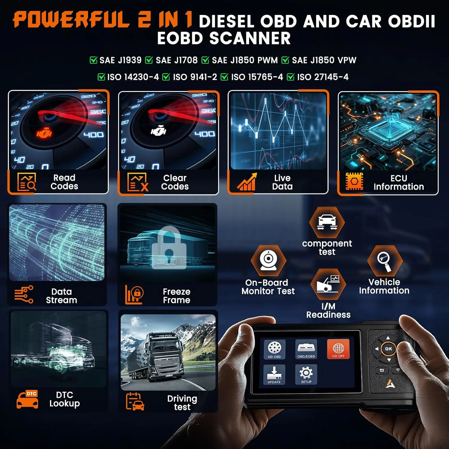 ANCEL HD430 Сверхмощный сканер грузовиков DPF Сброс принудительного регенерации для