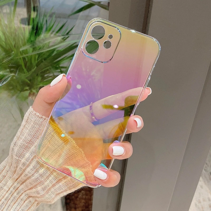 

Rainbow Laser Phone For iPhone 11 12 13 Pro Max XS X XR 7 8 Plus Mini SE 2020 Luxury PC Bumper Back Cover