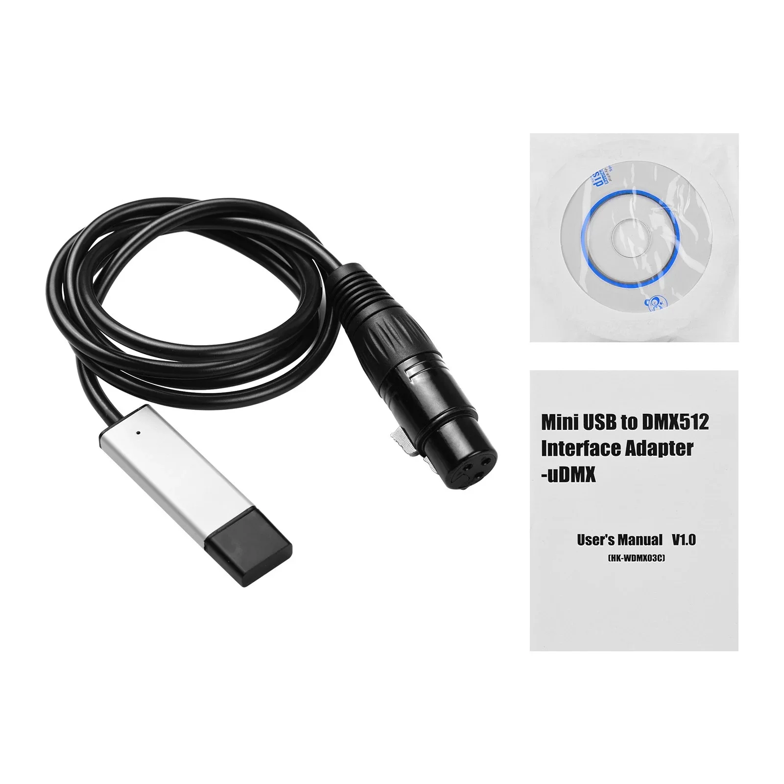 

USB to DMX Interface Adapter LED DMX512 Computer PC Stage Lighting Controller Dimmer USB Light to DMX Cable With CD