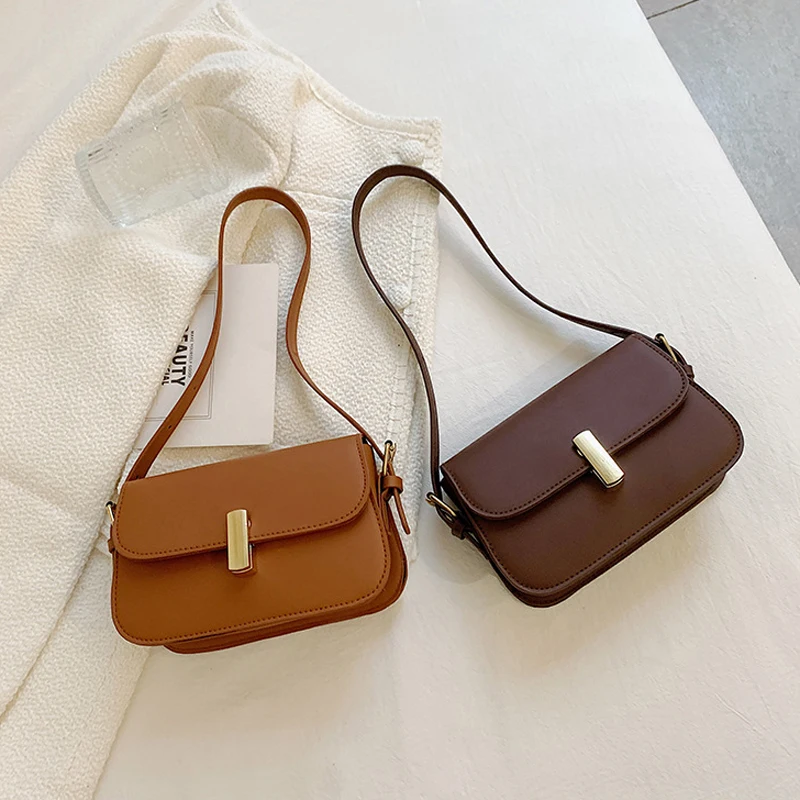 Retro Solid Color Women's Bag 2023 New Trend PU Leather Shoulder Bag Fashion Texture Armpit Square Bag Simple All-match Handbags