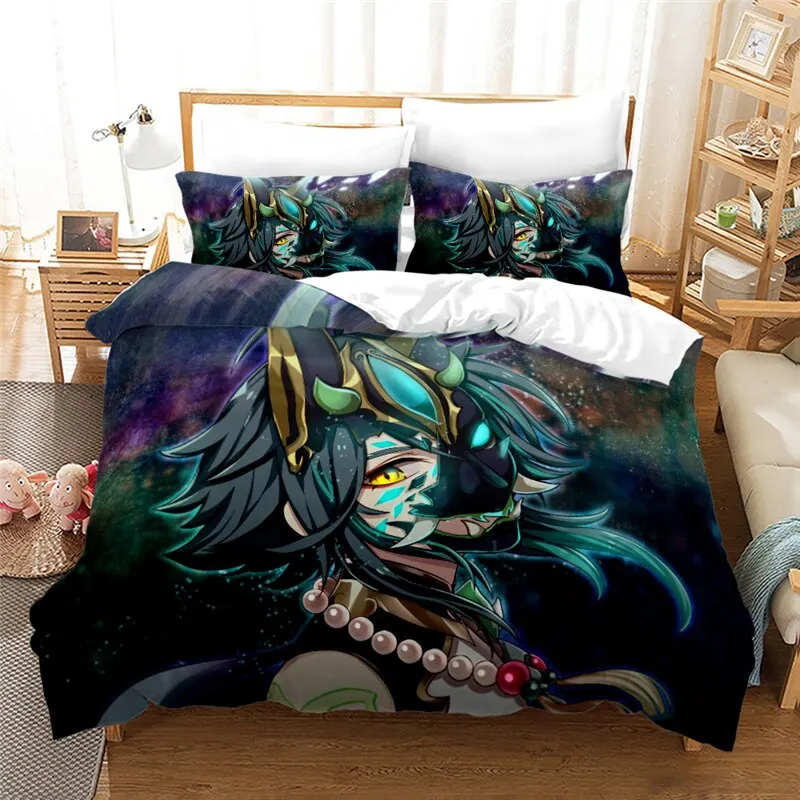 

Anime Genshin Impact Game Paimon Duvet Cover Bedding Set 3Pcs Double Twin Full Queen King Bedclothes Quilt Cover Adult Kids