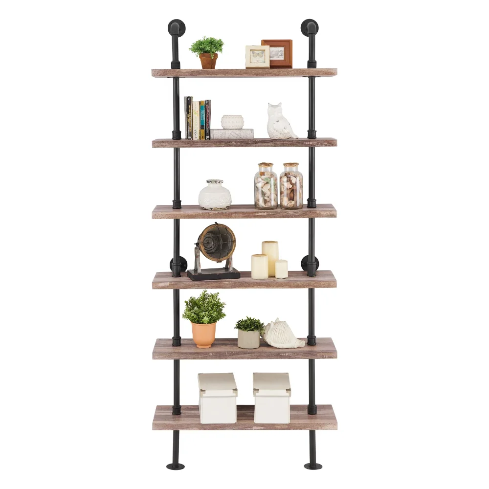 

10 in. x 32 in. x 78 6 Tier Brown Distressed Wood Finish Decorative Wall Shelf