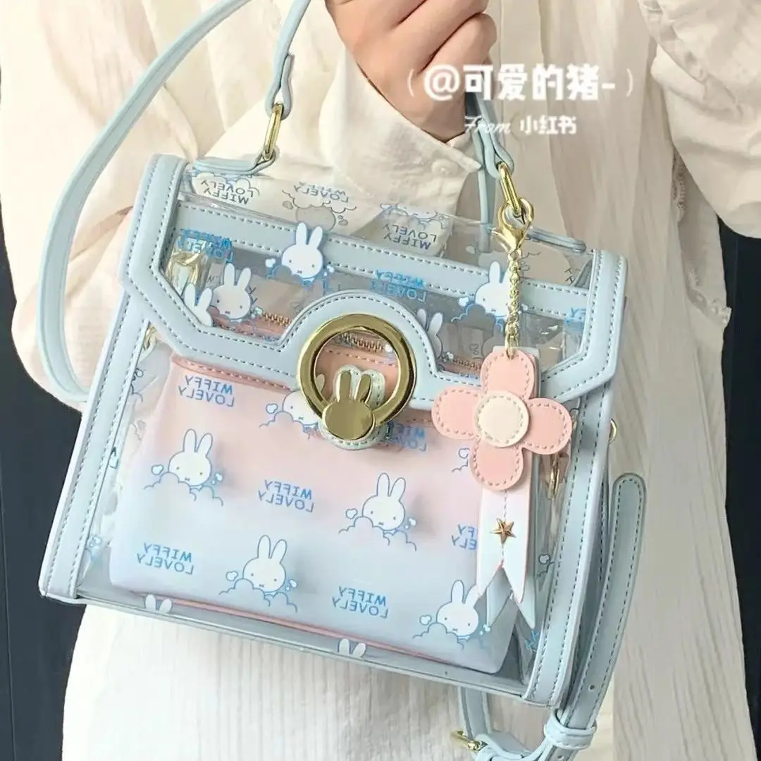 

Kawaii Miffyes Plush Cartoon Cute Dolls Transparent Shoulder Crossbody Bag Plush Anime Plush Toys for Girls Birthday Gift