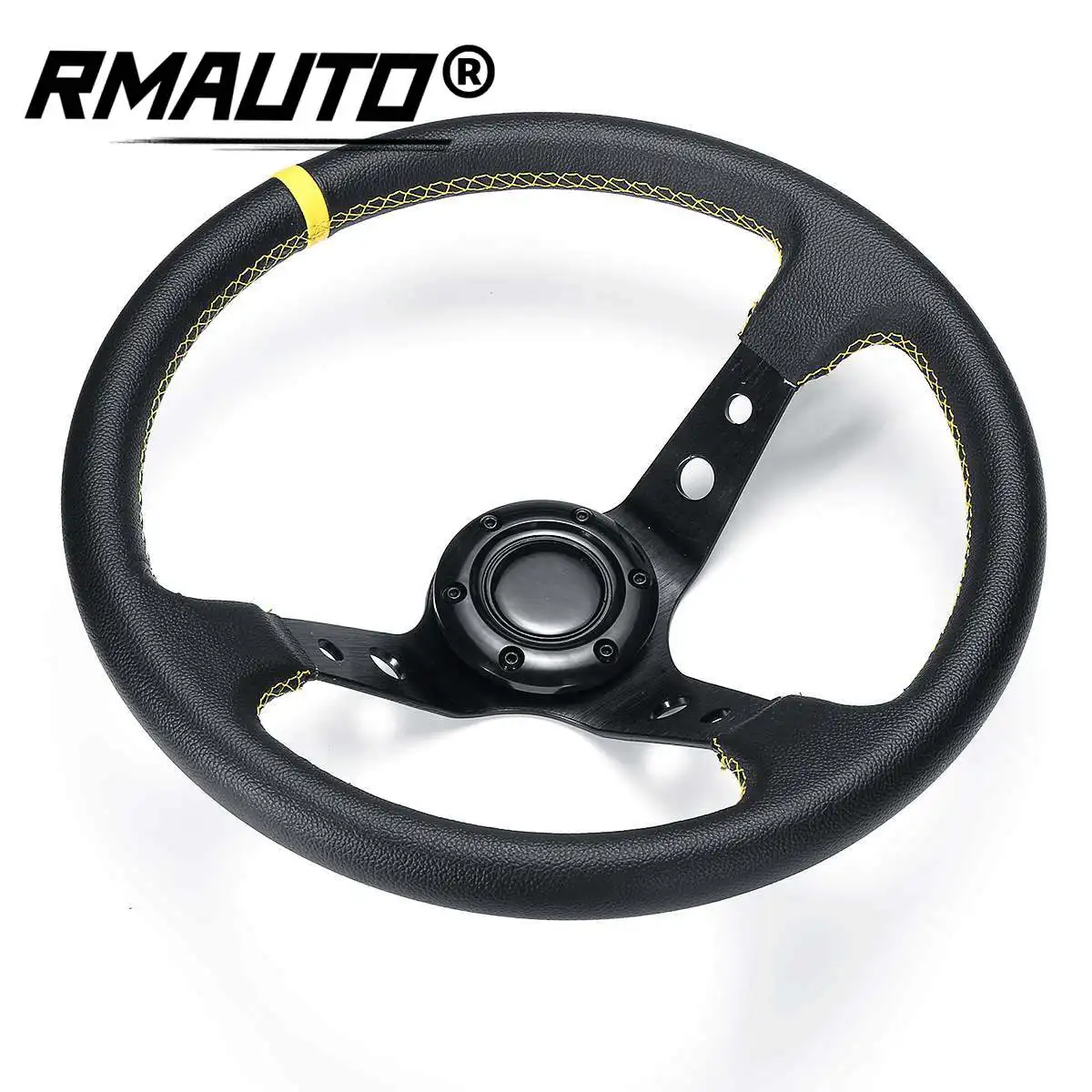 

14inch 350mm Deep Dish Drifting Steering Wheel Universal Leather Aluminum Car Auto Racing Sport Steering Wheel Accessories