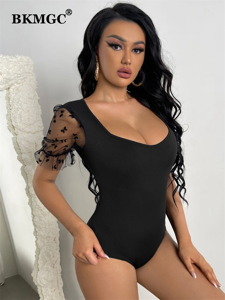 

BKMGC Jump Wuit Womens Outfits Mesh Short Sleeve Sexy Jumpsuit For Women Bodycon Summer Black Woman Jumpsuits Clothes 2022 2627