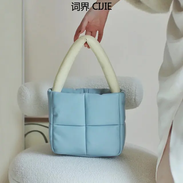 

CIJIE New Down Bag Niche Designer Square Soft Leather Rhombus Cotton-Filled Portable Square Bag Underarm Bag