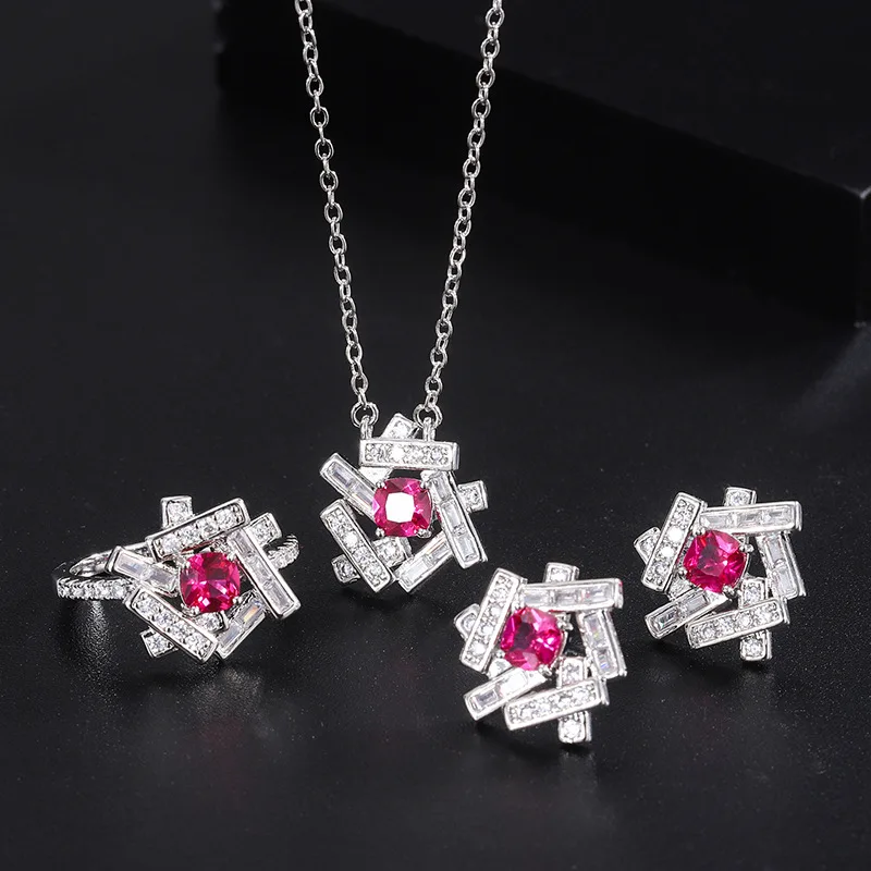 

2022 Summer New Charms Necklace Ring Earrings Ruby Stone For Women Luxurious Vintage Party Wedding Fine Jewelry Birthday Gifts