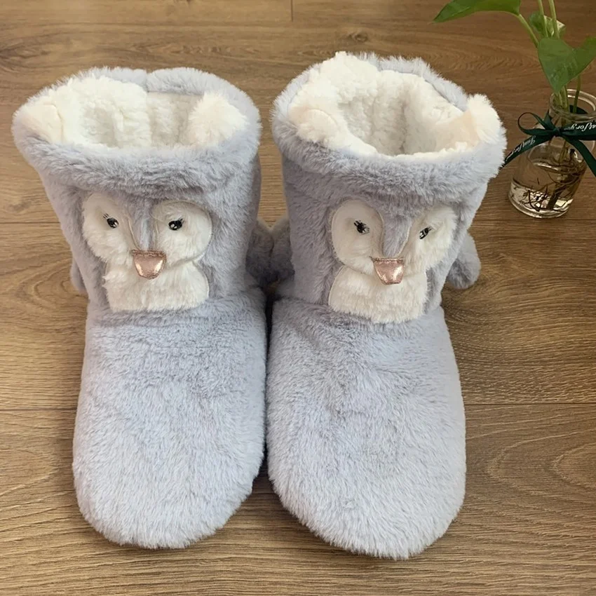 

House Home Slipper Boots Winter Warm Fur Women Contton Plush Anti Skid Grip Indoor Fluffy Kawaii Cute 3d Penguin Shoes Female