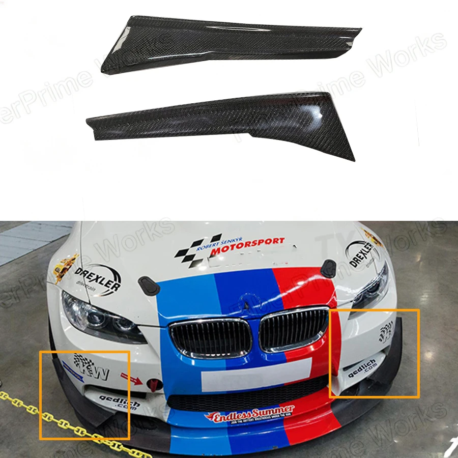 Фото Для BMW E90 E92 E93 M3 2007-2013: Накладки-сплиттеры (канарды) на передний бампер из настоящего карбона и FRP, гоночные аэродинамические элементы, комплект обвеса №1