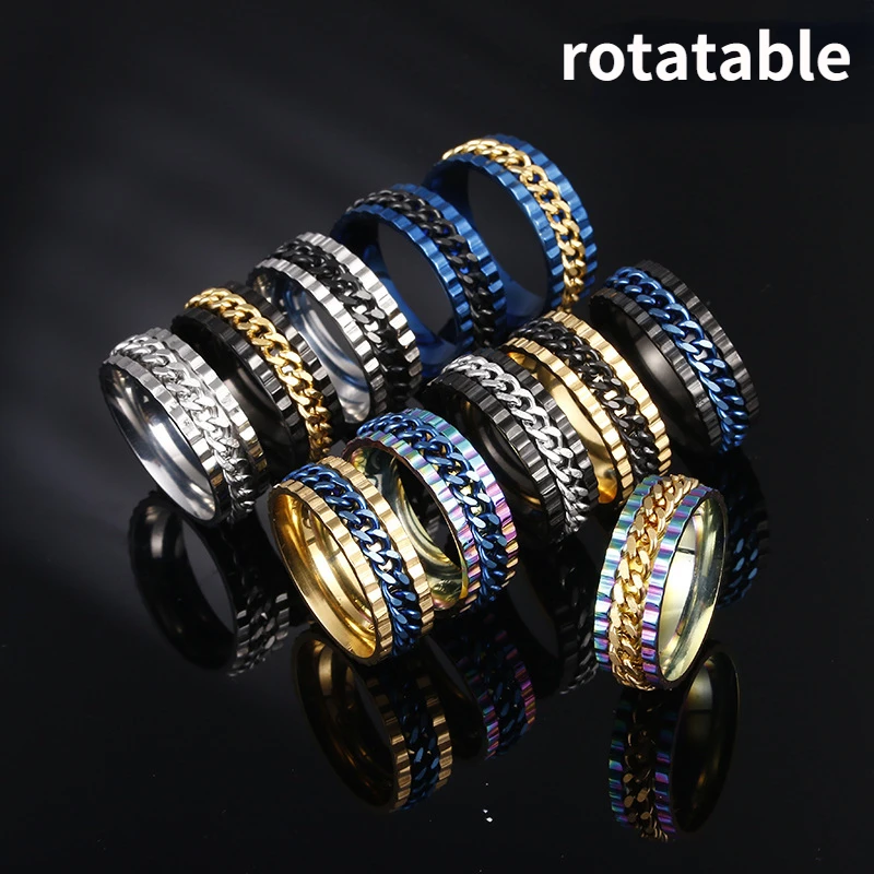 

European and American New Men's Titanium Steel Chain Turning Ring Twelve-color Full-color Decompression Jewelry Wholesale
