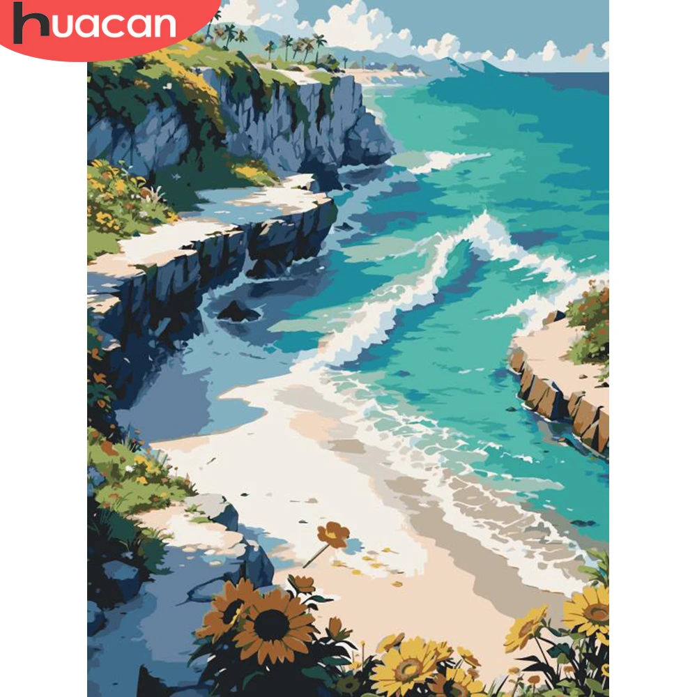 

HUACAN Seaside Painting By Number Seaside Landscape Picture Flower Scenery Drawing On Canvas DIY Handpainted Home Decor