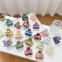 hot sale creative 5cm square hollow imitation acetate small hair clip claw retro marbling floral hair accessories for woman girl