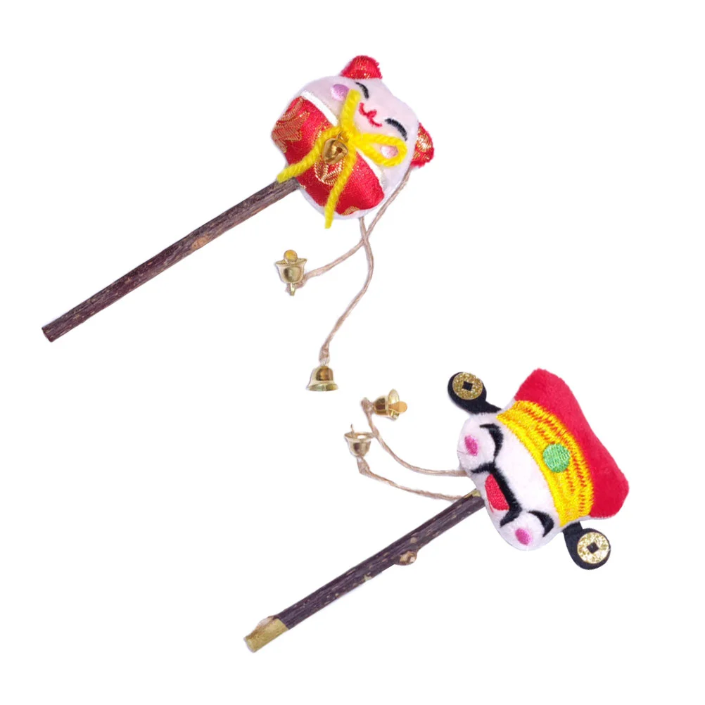 

2pcs Interesting Cat Wand Toys Luck Series Cat Teasing Sticks with Bells