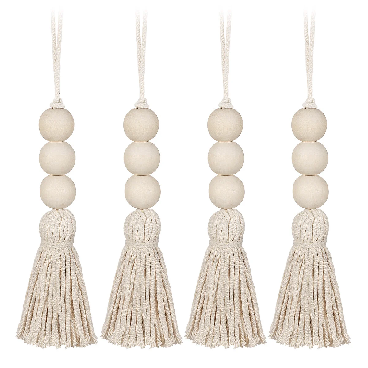 

4pcs Wood Bead Garland Set Tassels Bead Garland Rustic Farmhouse Beads Bohemian Bag Purse Charms Christmas Hanging Ornament