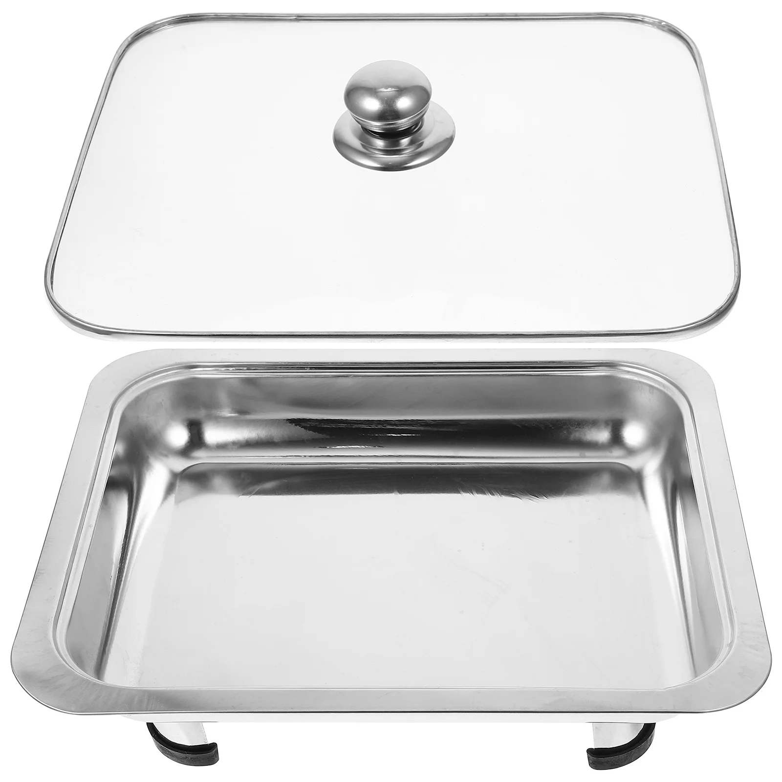 

Steel Buffet Food Serving Pan Flatout Flatbread Tray Dishes Holder Stainless Rectangular Plate Simple Banquet Rack Heaters for
