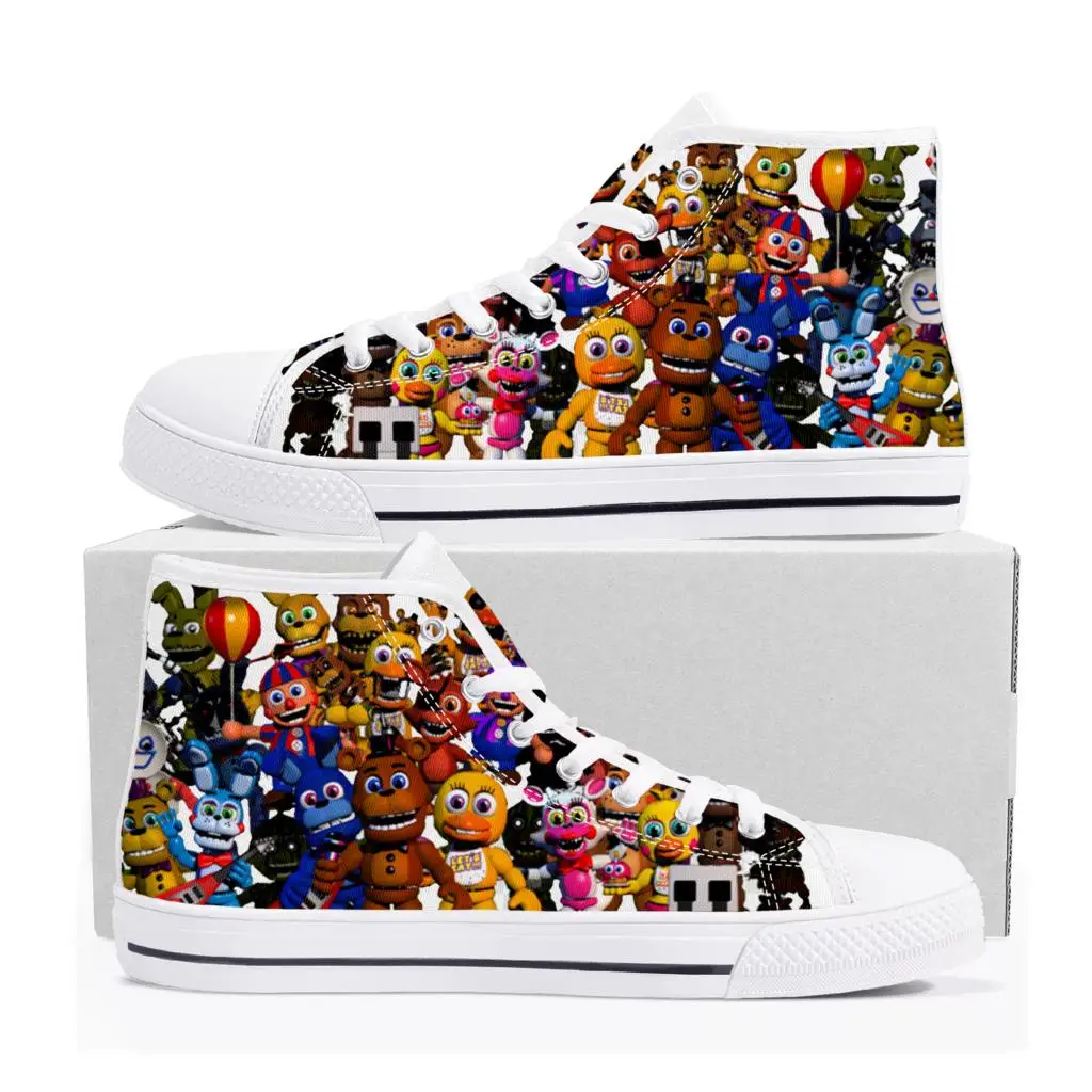 

Fnaf Freddy Anime At Game Nights Cartoon Five High Top Sneakers Mens Womens Teenager Canvas Sneaker Couple Shoes Custom Shoe