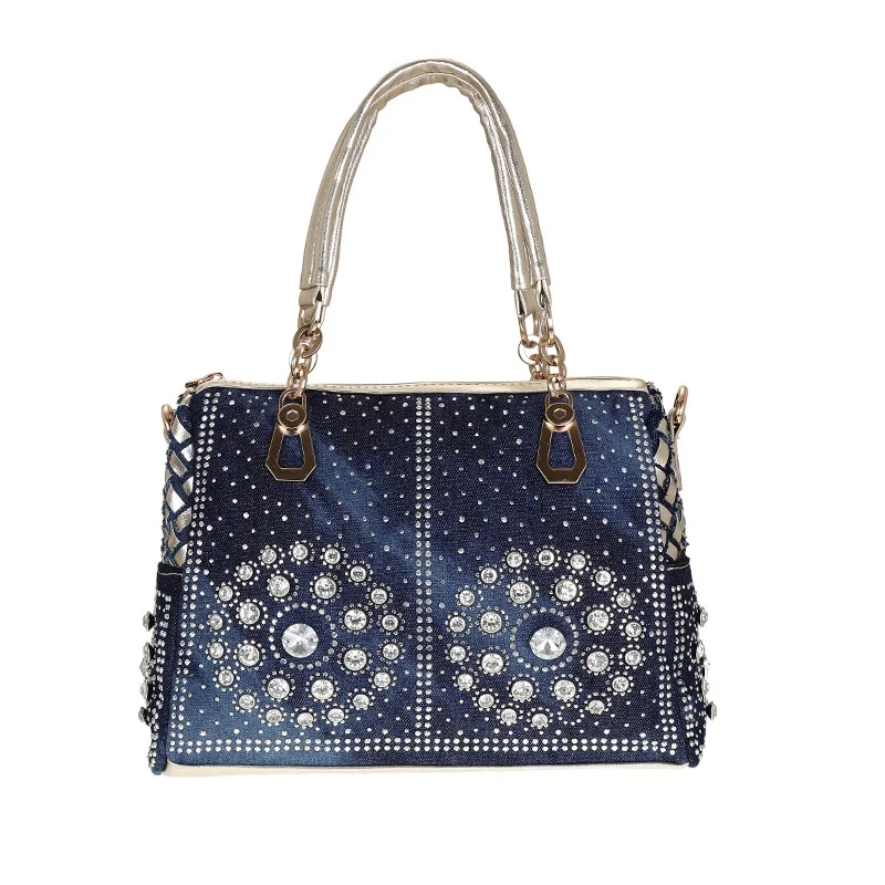 

New in Denim Women Purses and Handbags Fashion Jeans Bag Designer Shoulder Bag Diamond Ladies Tote Bag