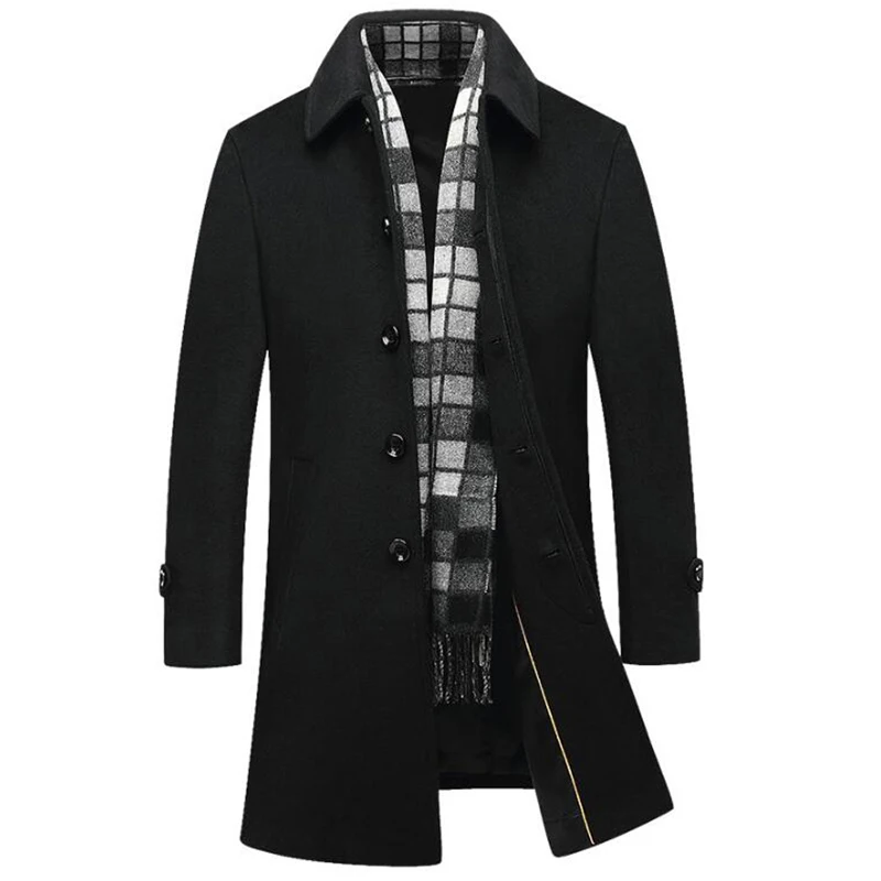 

Brand New Long Wool Coat Men Fashion Pea Coat Jacket Wool Blends Slim Cotton Winter Jackets Mens Woolen Overcoat abrigo hombre