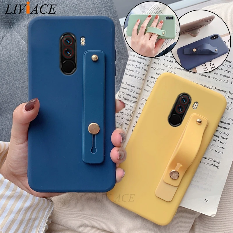 

cases for xiaomi pocophone f1 wrist strap Hand Band silicone case on xiaomi poco phone f1 poko holder stand soft tpu back cover