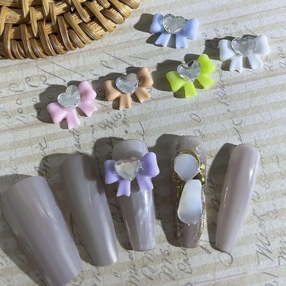 

10pcs 3D Resin Ribbon Bow Nail Decoration Crystal Heart Manicure Ornament Nail Rhinestones Tips Charms Nail Art Accesoires