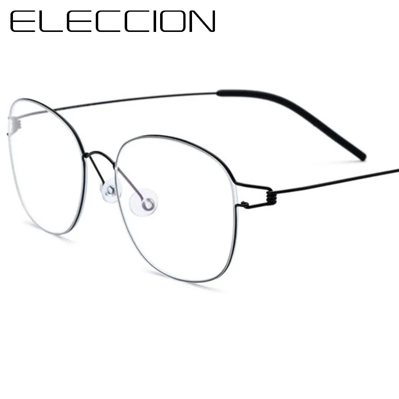 

ELECCION Ultralight Titanium Alloy Prescription Frame Men Glasses Myopia Eyeglasses Optical Frames Women Retro Screwless Eyewear