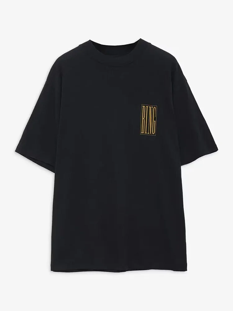

Jyate 2023 Summer Letter Print T-shirt Women Retro Washed Distressed Short Sleeve Casual T Shirts Fashion Classic Black Tee Tops