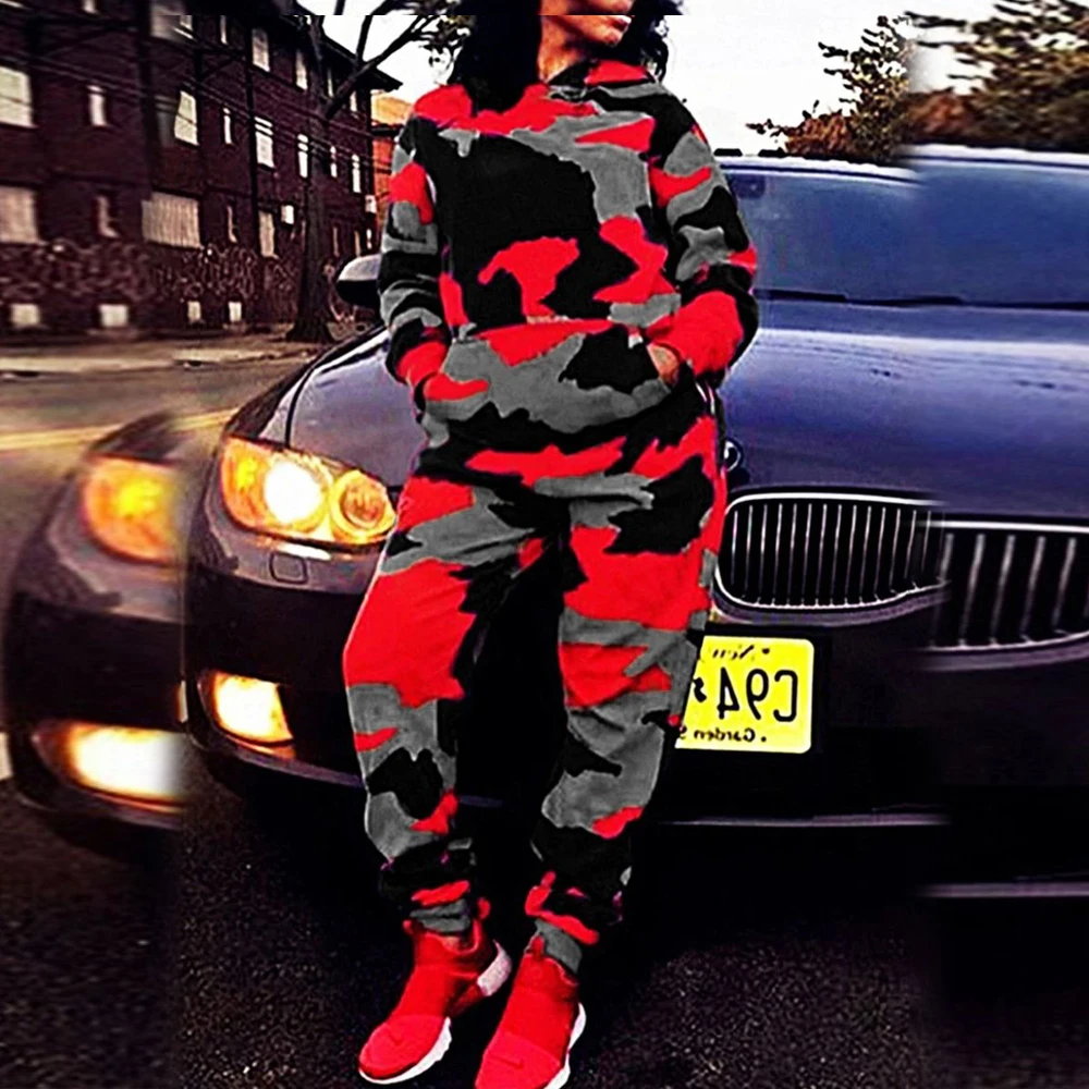 Женский Камуфляжный спортивный костюм комплект из двух предметов с длинным