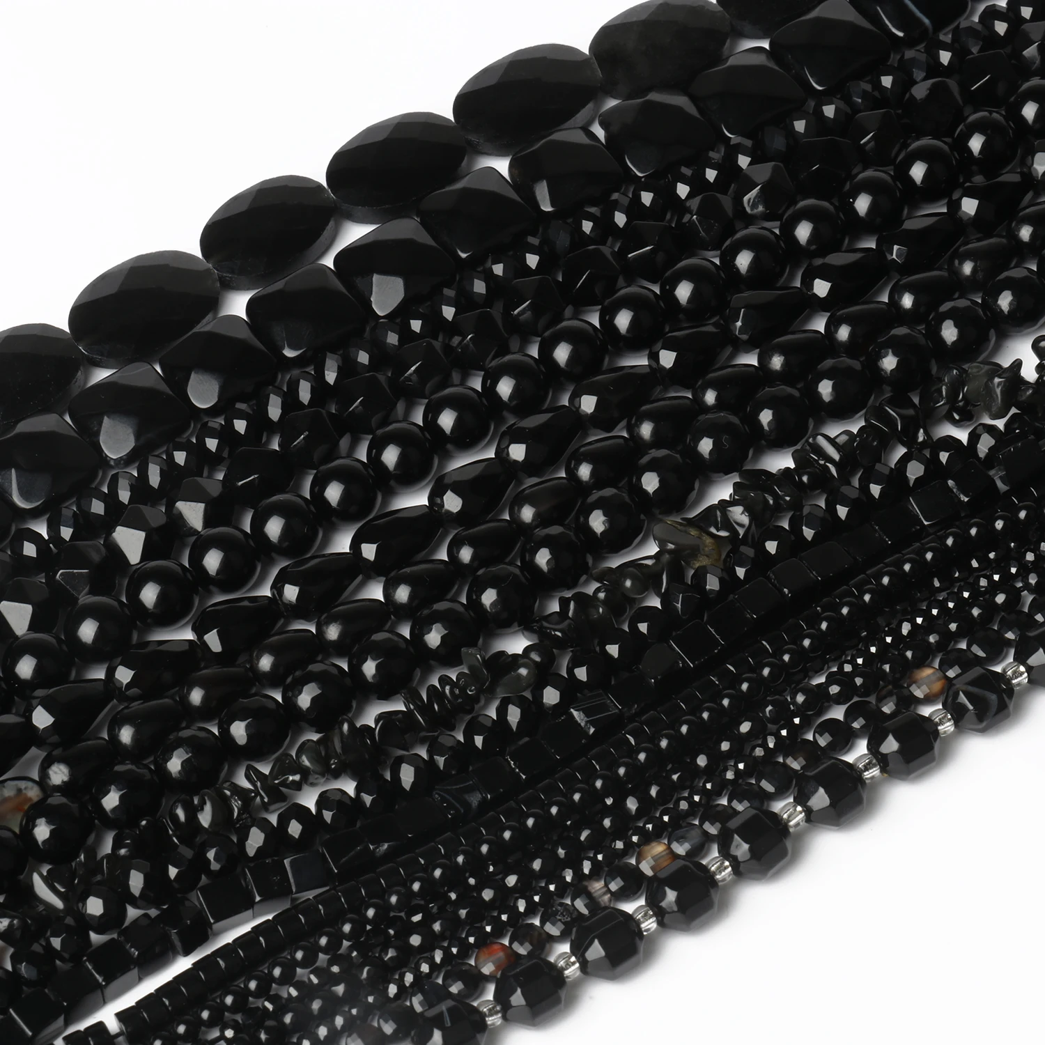 

Natural Stone Black Agates Round Faceted Irregular Onyx Smooth Rondelle Beads for Jewelry Making DIY Charms Bracelets Necklace