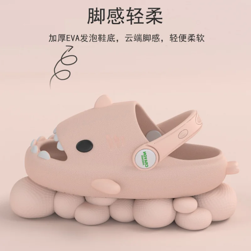 Summer Children Sandals Cute Shark Slippers Kids Shoes Cartoon Shark Slides Boys Girls Baby Thick Soft Sole Anti-Slip Slippers