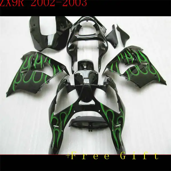 

Новые запчасти для кузова мотоцикла ABS обтекатель для ниндзя ZX9R синий 02 03 Обтекатели набор ZX9R 2002 2003 9r черный зеленый пламя