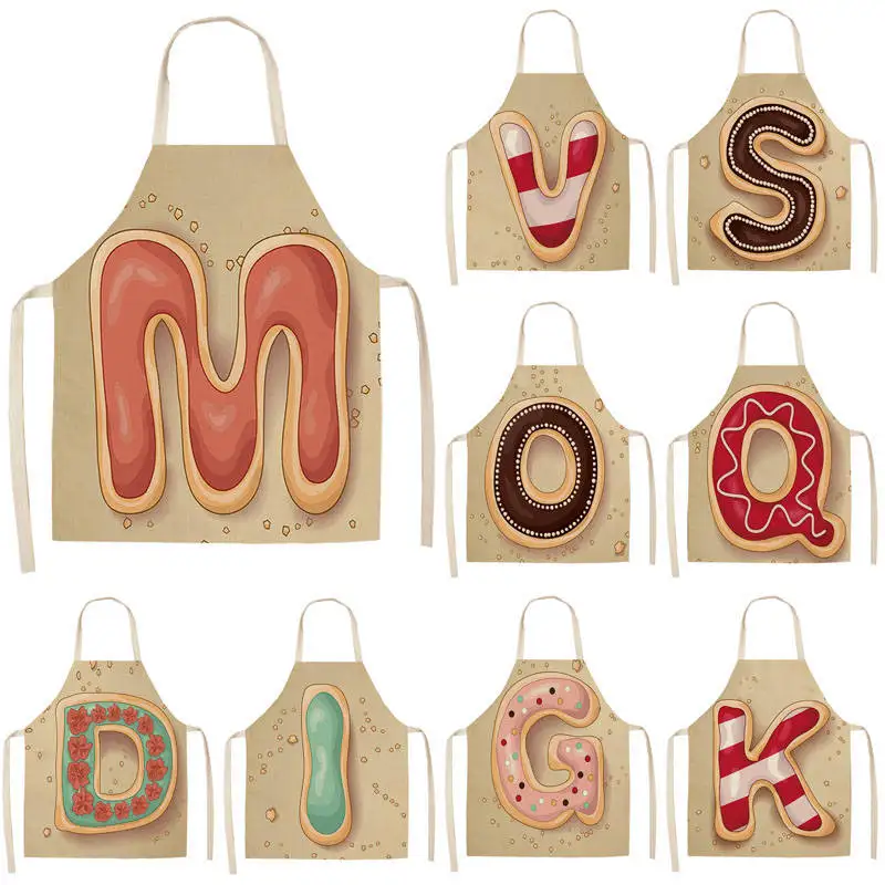 

New Alphabet Pattern Kitchen Apron Sleeveless Cotton Linen Children's Apron Cooking Baking Barbecue Household Cleaning Tool
