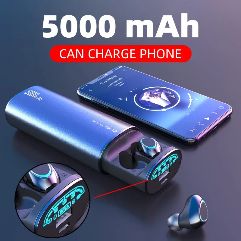 

24H SHIPS5000mAh Bluetooth Earphone Gaming Earphones Wireless Earbuds LED Display Touch Control IPX5 waterproof For VIVO HUAWEI
