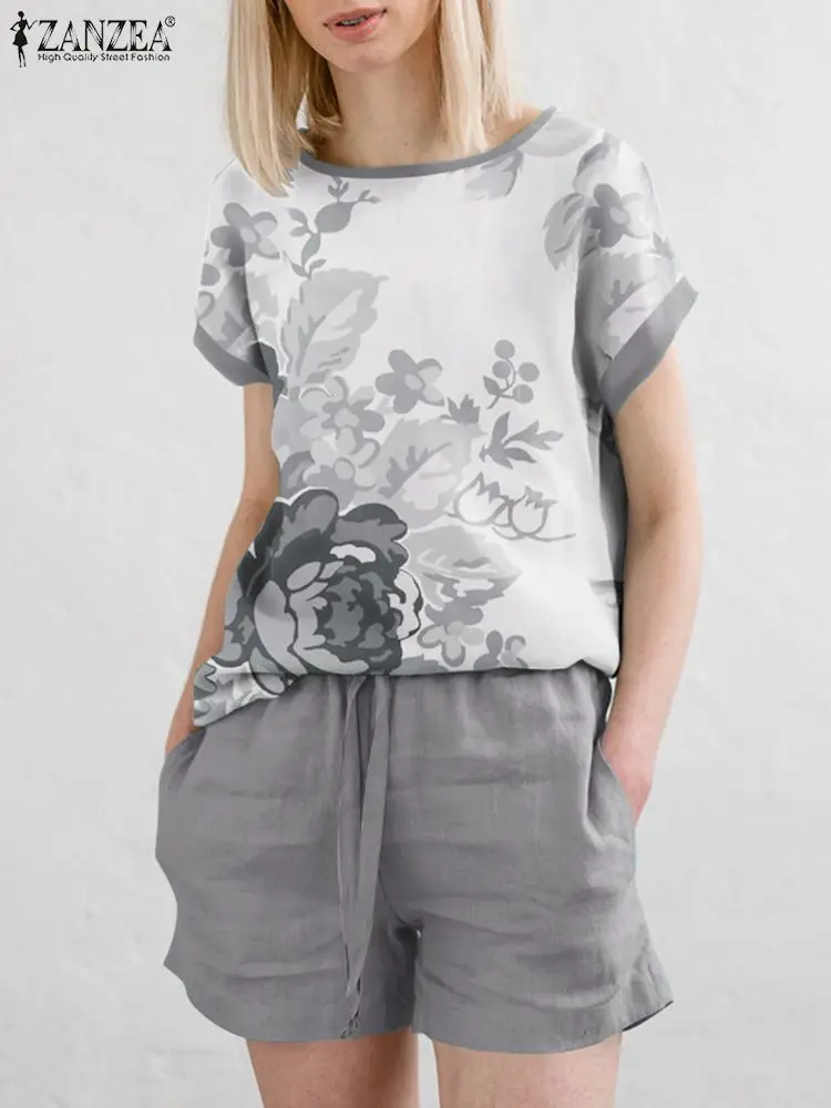 Лето 2024 костюм ZANZEA из двух предметов Женская богемная блузка с коротким рукавом и