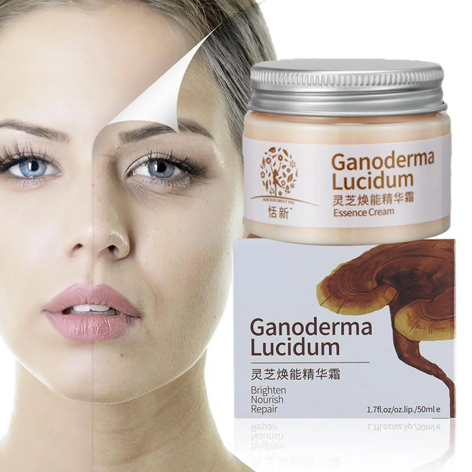 

50g Natural Herbal Extract Essence Anti-aging Ganoderma Face Lucidum Repair Brightening Moisturizing Facial Skin Cream Crea E3O5