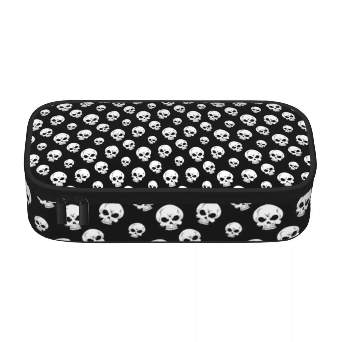 White Skull Print Pencil Case Sugar Skulls Pattern Elementary School Print Zipper Pencil Box Boy Girl Vintage Pen Bags