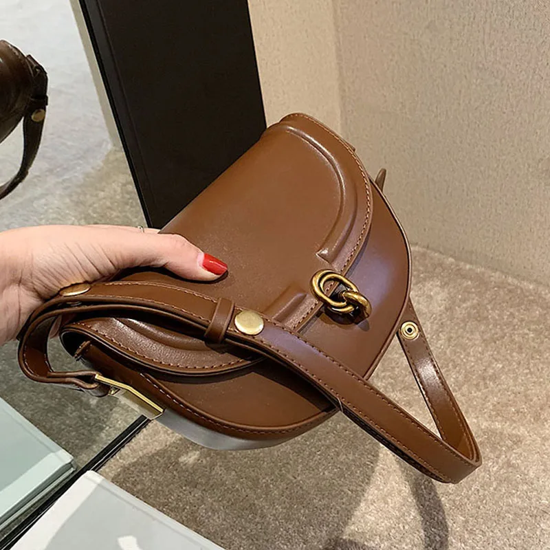 

Vintage Women's Bags Solid color Leather Saddle Bags For Women New Crossbody Shoulder Bag Female Flap Shoulder Handbag And Purse