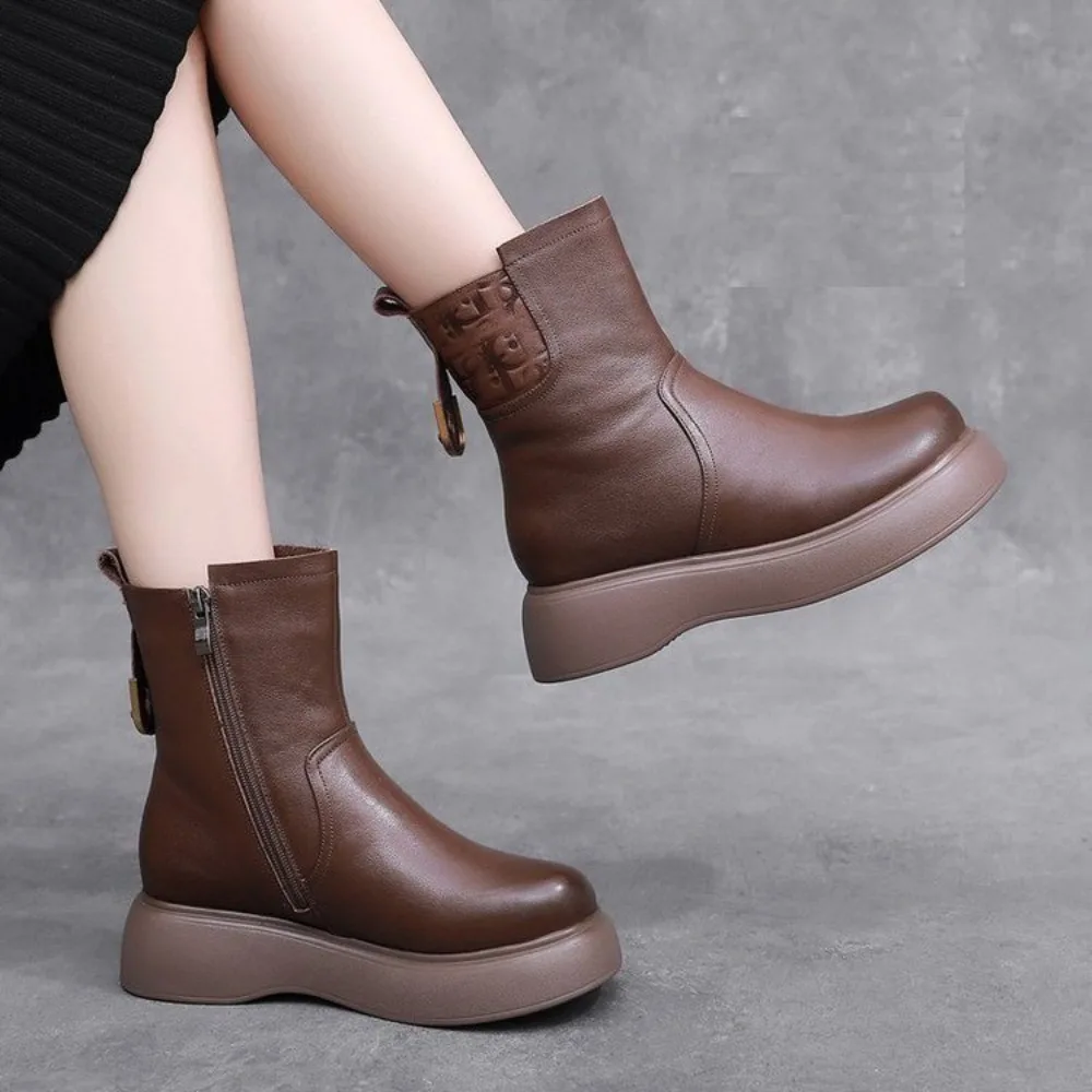 

Muffin Boots Women's Platform Fall/Winter 2024 New Side Zipper Block Heel Single Boots Martin Boots